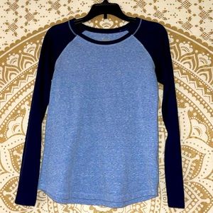 “JUSTICE” GIRLS BLUE/NAVY HEATHERED LONG SLEEVE ROUND NECK TOP, SIZE 10 (U.S.)